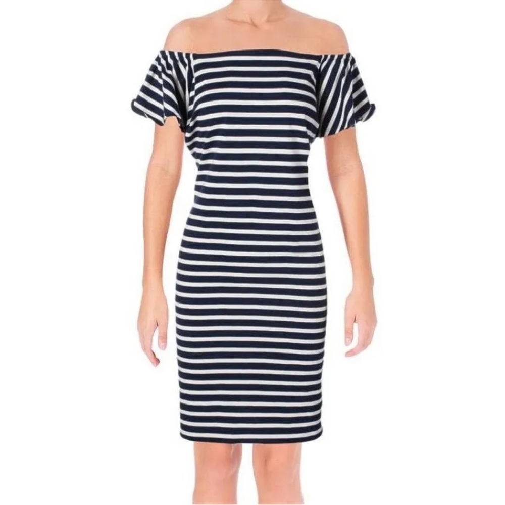 Lauren Ralph Lauren sz  3x Dress off shoulder striped cotton mini nautical blue